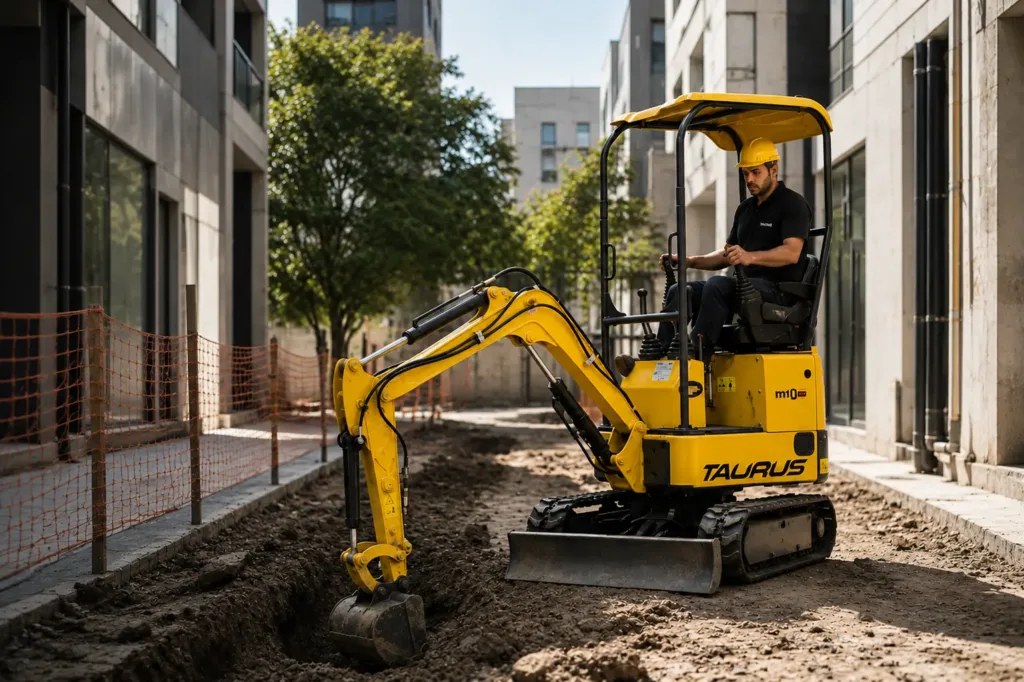 Mini excavadora taurus en obra urbana por qué el tamaño correcto es una ventaja competitiva